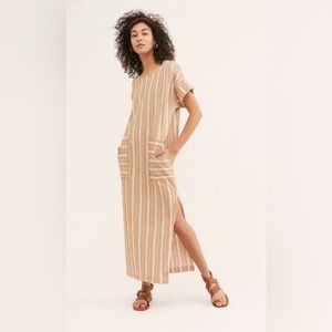 Free People Beach Striped Maxi Dress with Side Slit and Pockets
